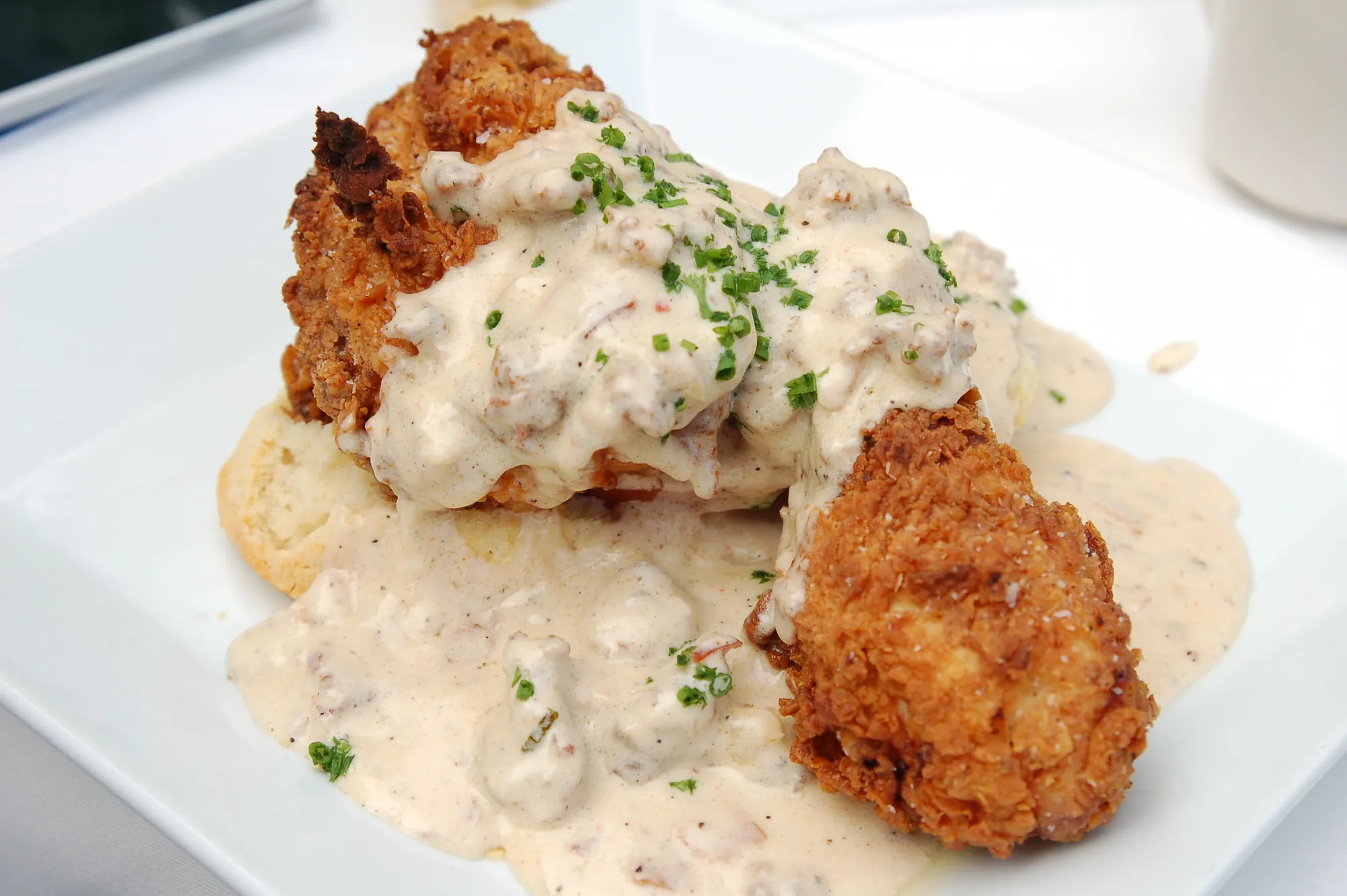 K brunch fried chicken biscuits and gravy